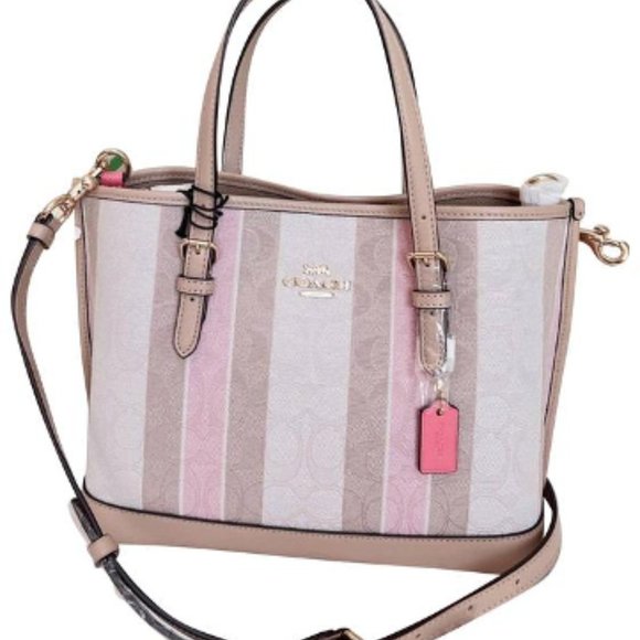 NWT Coach Mollie Tote 25 Signature Jacquard Handbag Pink Ivory Taffy Tan C8416 - Picture 6 of 15